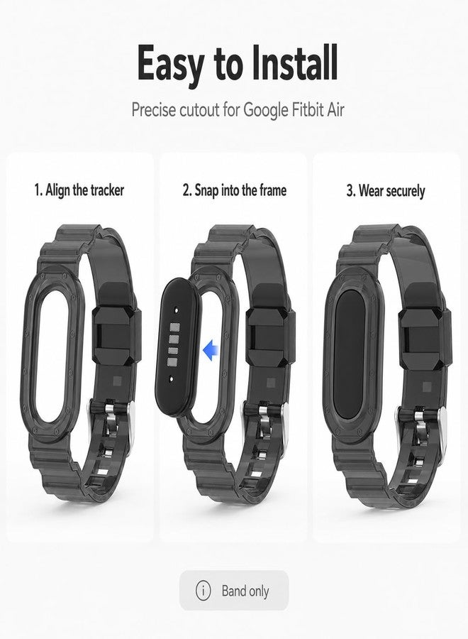 Silicone Band Compatible with Google Fitbit Air, Replacement Sport Strap, Soft Translucent Watch Band with Secure Metal Buckle, Adjustable Lightweight Wristband for Men Women, Band Only (Black + Transparent) - Image 5