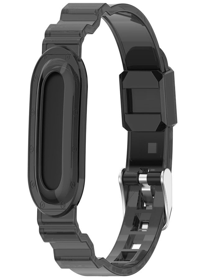 Silicone Band Compatible with Google Fitbit Air, Replacement Sport Strap, Soft Translucent Watch Band with Secure Metal Buckle, Adjustable Lightweight Wristband for Men Women, Band Only (Black + Transparent) - Image 2