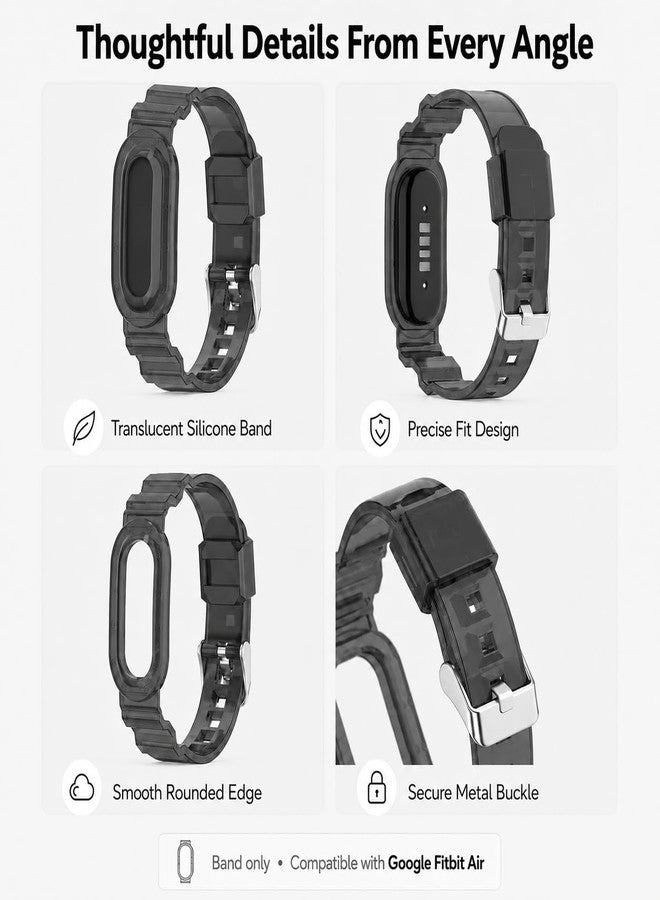 Silicone Band Compatible with Google Fitbit Air, Replacement Sport Strap, Soft Translucent Watch Band with Secure Metal Buckle, Adjustable Lightweight Wristband for Men Women, Band Only (Black + Transparent) - Image 4