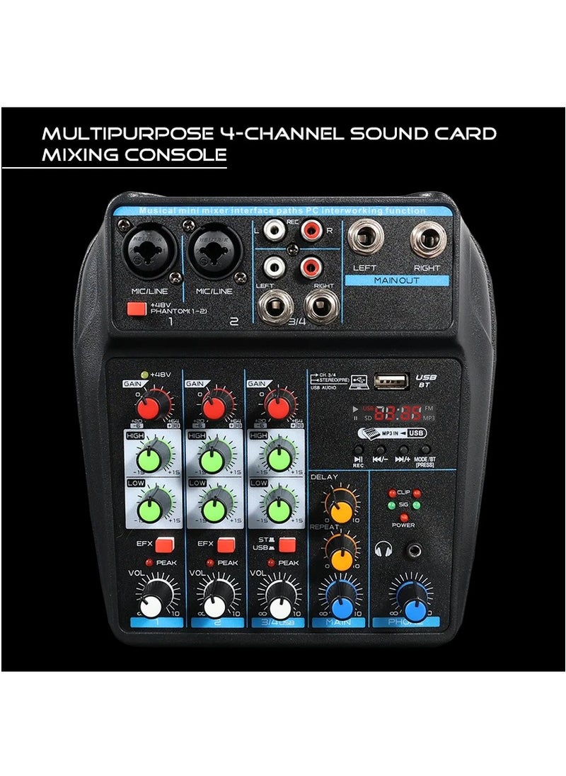 Generic - 4 Channel Mixer, DJ Mixing Console, with Bluetooth, 48V Phantom Power Monitor Karaoke System USB Mixer Audio - Image 1