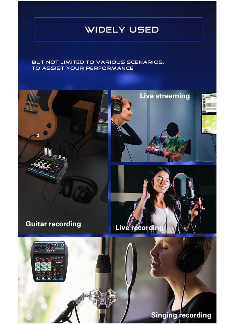 Generic - 4 Channel Mixer, DJ Mixing Console, with Bluetooth, 48V Phantom Power Monitor Karaoke System USB Mixer Audio - Image 1