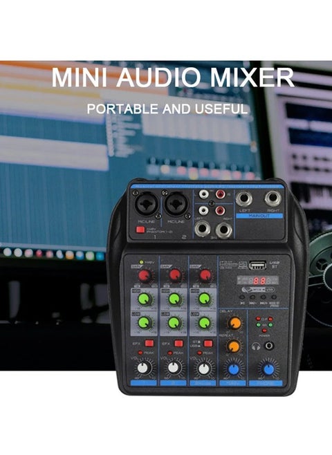 4 Channel Mixer, DJ Mixing Console, with Bluetooth, 48V Phantom Power Monitor Karaoke System USB Mixer Audio
