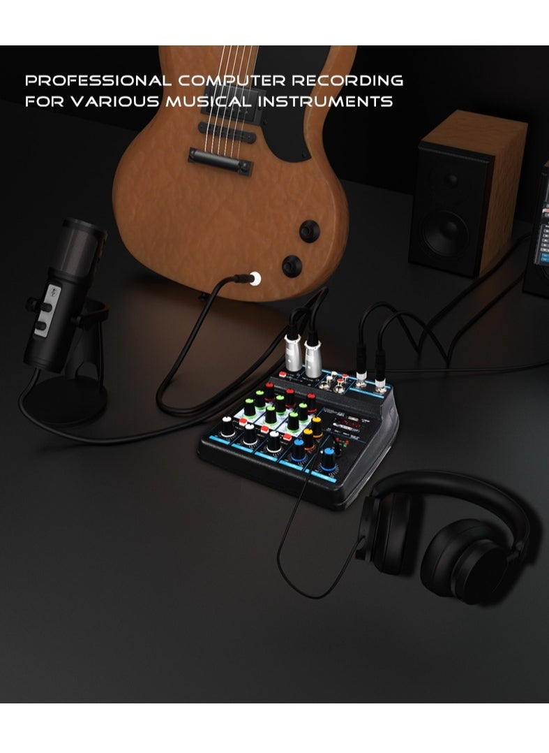 Generic - 4 Channel Mixer, DJ Mixing Console, with Bluetooth, 48V Phantom Power Monitor Karaoke System USB Mixer Audio - Image 1