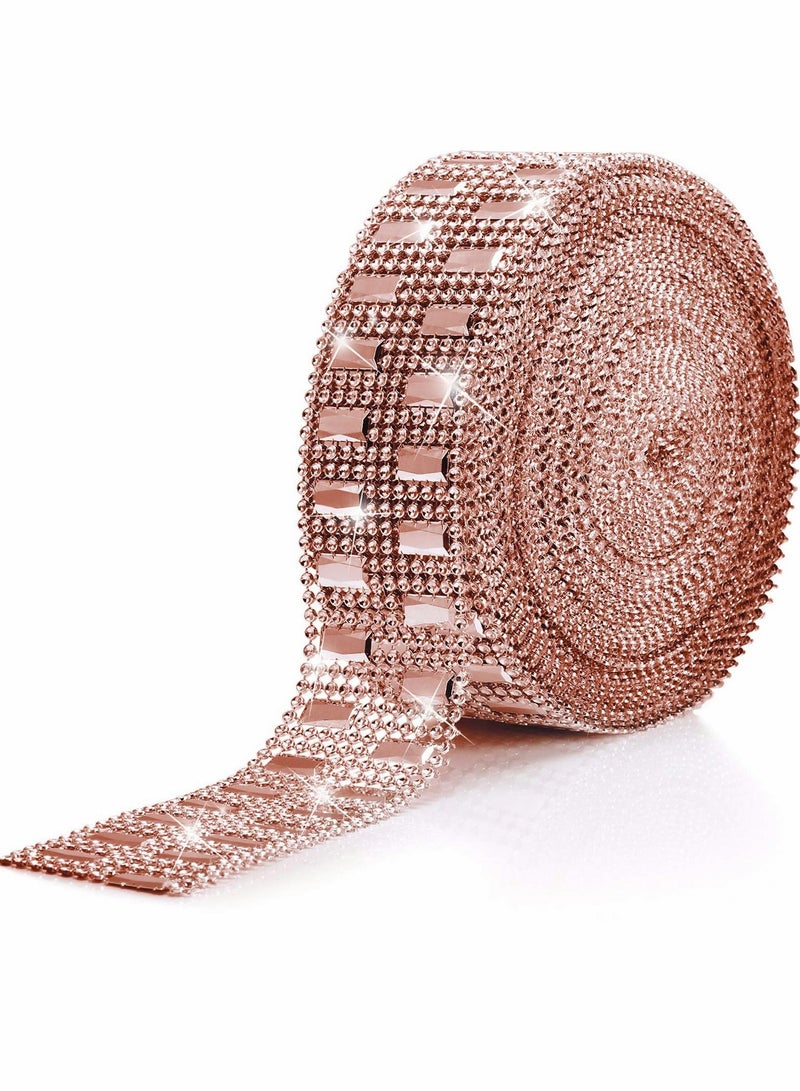 Excefore Bling Wrap Ribbon Rhinestone Diamond Ribbon Rose Gold Bling Wrap Acrylic Wrap Mesh for Wedding Cakes Birthday Decorations, Baby Shower and Craft Project Rose Gold(10 Yards) - Image 1