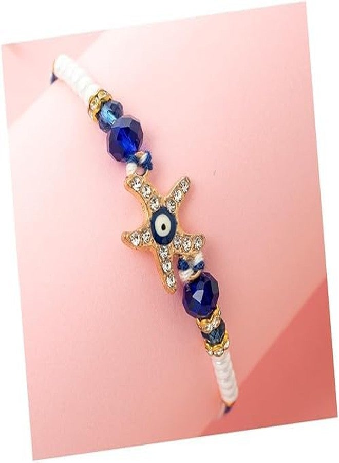 DECORATIVE BUCKETS | rakhi for boys | kids rakhis | rakhis for kids | Rakhis for brother kid with roli chawal and greeting card (star fish evil eye rakhi) - Image 1