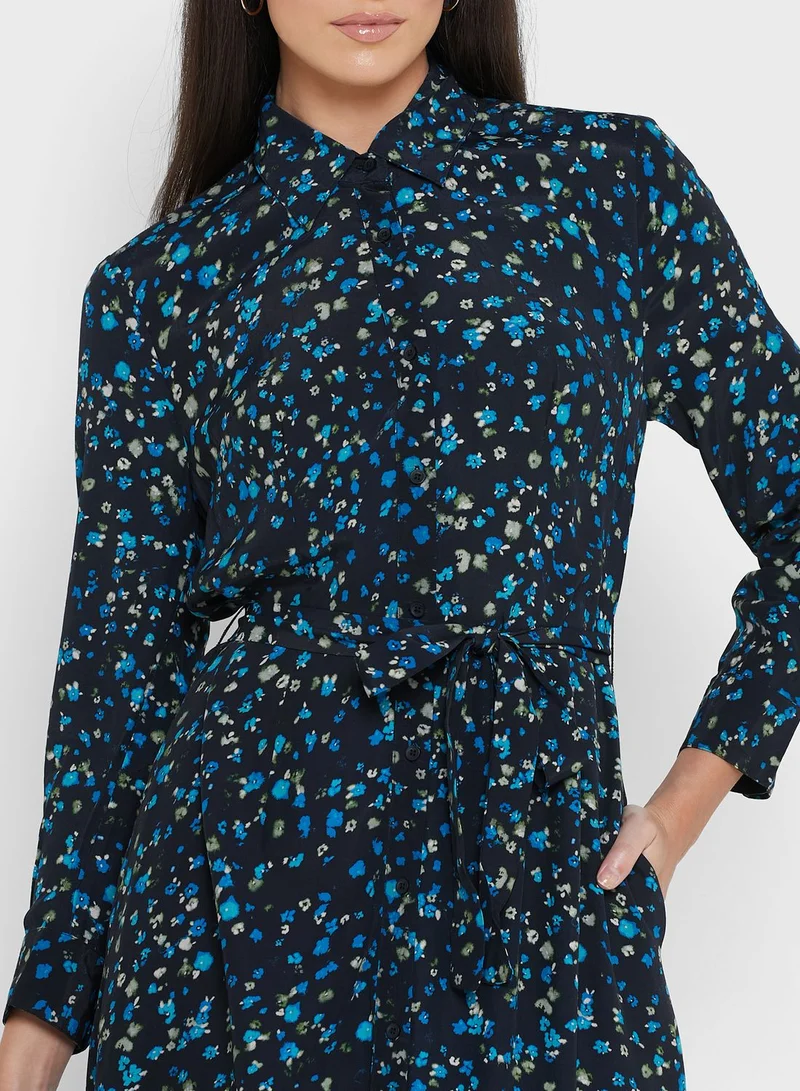 French Connection Floral Print Button Detail Dress