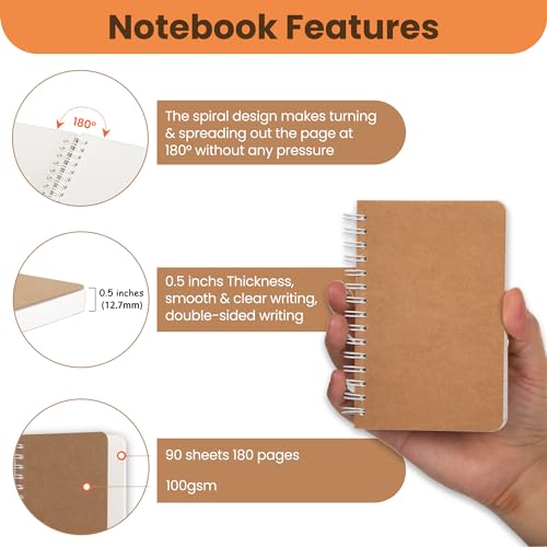 TWONE Spiral Notebook, 5 Pack Small Pocket Size Notebooks for Writing Drawing Note Taking, 3.5”x5.5”, 180 Ruled Pages, 90 Sheets - Image 4