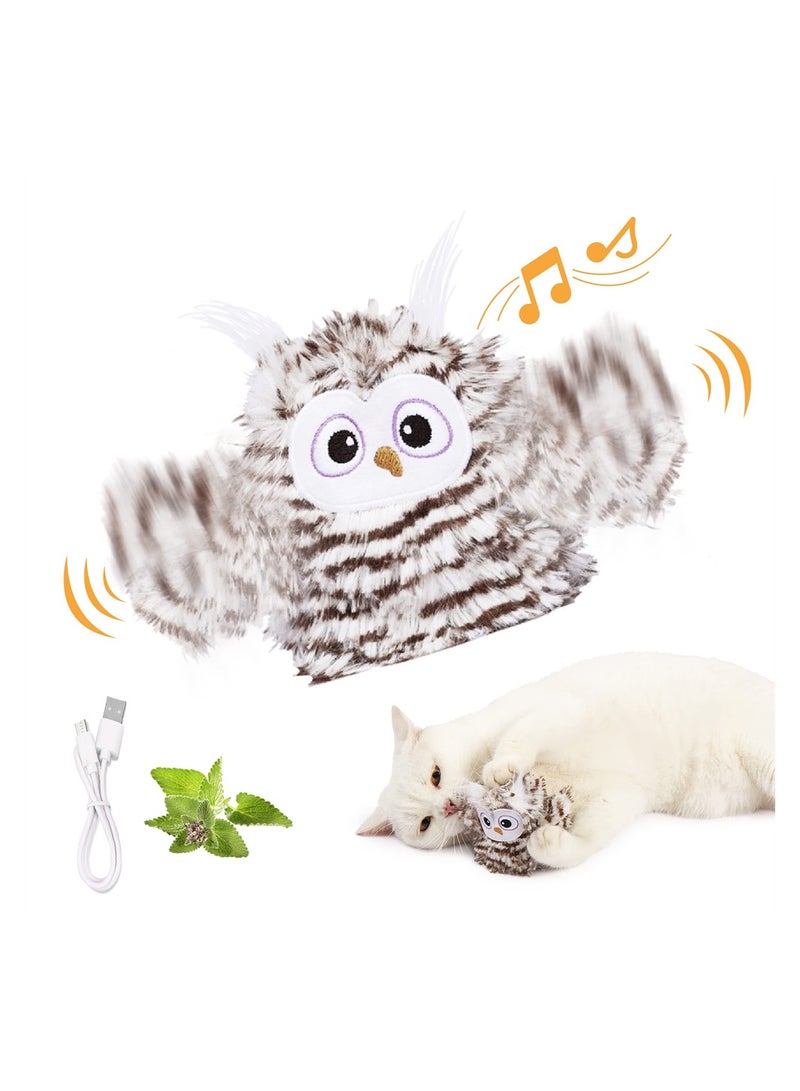 Excefore Interactive Flapping Wings Owl Cat Toys, Rechargeable Automatic Chirping Owl Cat Toy with Catnip, Auto Beating Wings Flying Bird Cat Toys for Indoor Cats to Play Alone, Never Boredom - Image 1