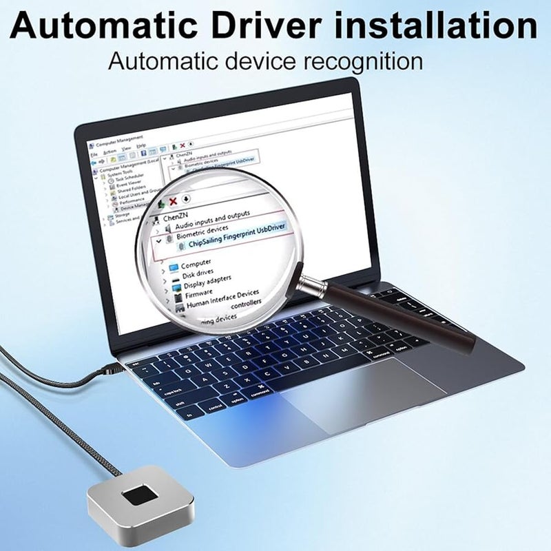 Silver USB Fingerprint Reader Fast 360 Touch Recognition Biometric Scanner for Windows 10 11 Hello - Image 5