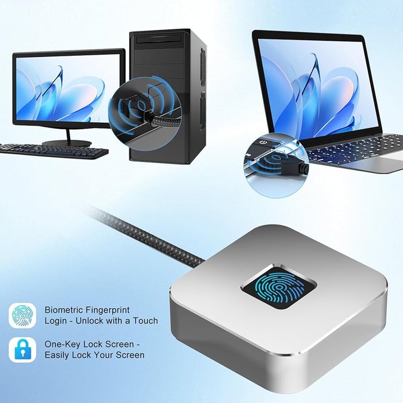 Silver USB Fingerprint Reader Fast 360 Touch Recognition Biometric Scanner for Windows 10 11 Hello - Image 3