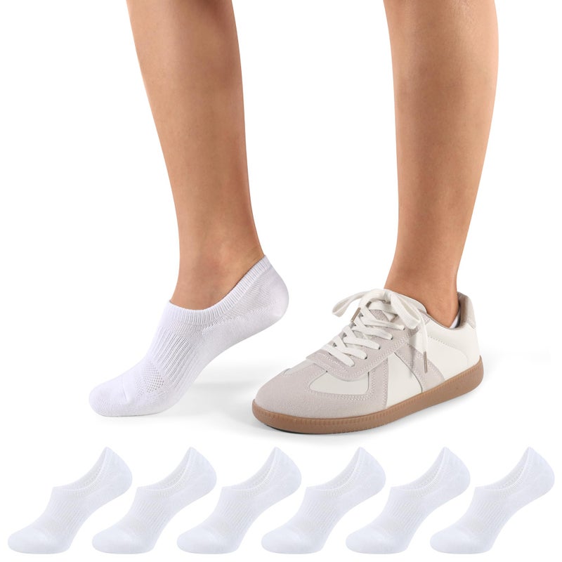 CLOSEMATE No Show Ankle Socks for Women Cushioned Low Cut Non Slip with Silicone Grips 6 Pairs(6White, Size S) - Image 1