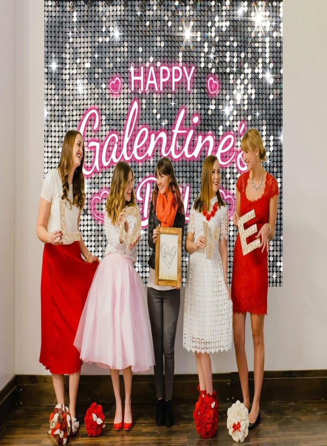 BUTEN Galentine's Day Backdrop Red Pink Glitter - Happy Galentines Banner Decor for Women Friends Party, Ladies Celebrating Photo Booth Background, Valentine's Wall Decorations (Silvery, 7x5FT) - Image 3