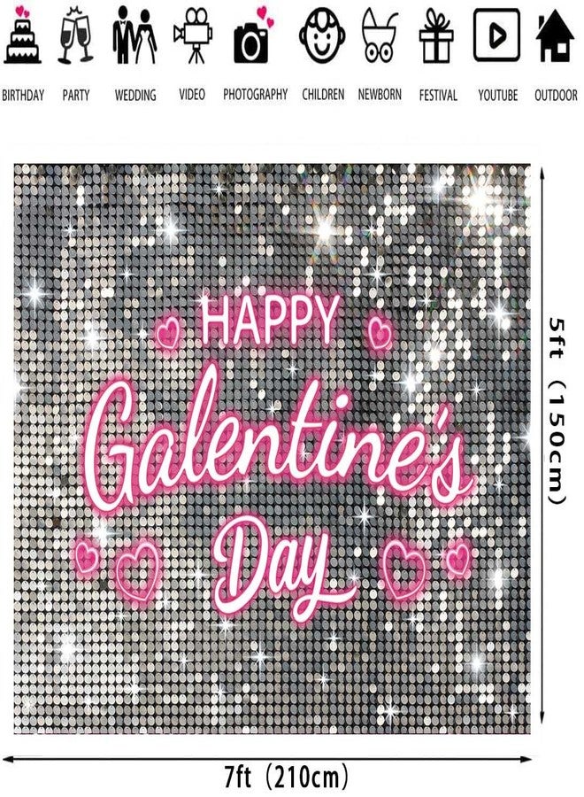 BUTEN Galentine's Day Backdrop Red Pink Glitter - Happy Galentines Banner Decor for Women Friends Party, Ladies Celebrating Photo Booth Background, Valentine's Wall Decorations (Silvery, 7x5FT) - Image 5