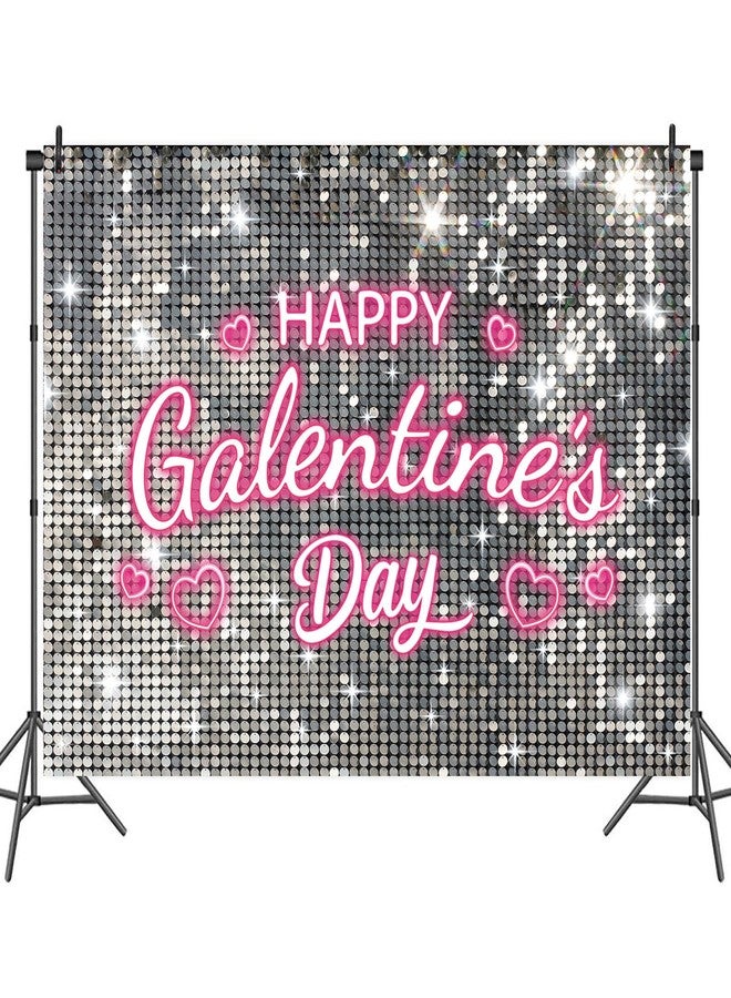 BUTEN Galentine's Day Backdrop Red Pink Glitter - Happy Galentines Banner Decor for Women Friends Party, Ladies Celebrating Photo Booth Background, Valentine's Wall Decorations (Silvery, 7x5FT) - Image 4