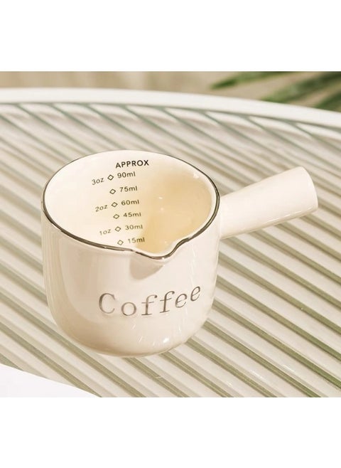 Ceramic Espresso Cups with Handle,Measuring Cups with Double Scale,Espresso Shot Glass with V-Shaped Mouth