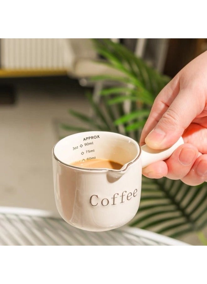 ShebSheb - Ceramic Espresso Cups with Handle,Measuring Cups with Double Scale,Espresso Shot Glass with V-Shaped Mouth - Image 1