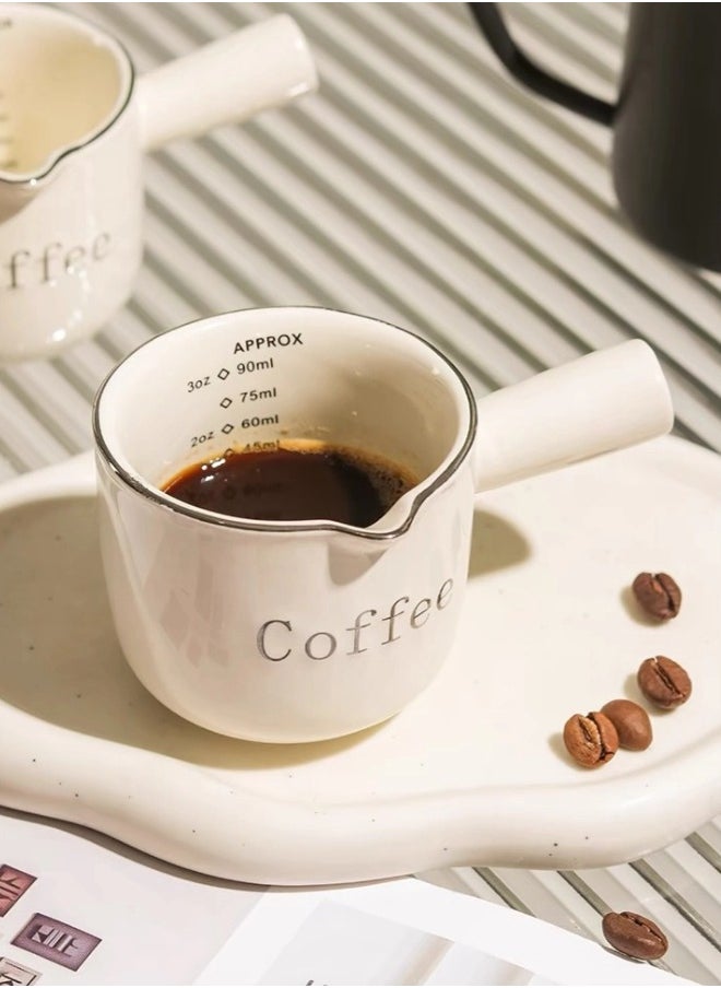ShebSheb - Ceramic Espresso Cups with Handle,Measuring Cups with Double Scale,Espresso Shot Glass with V-Shaped Mouth - Image 1
