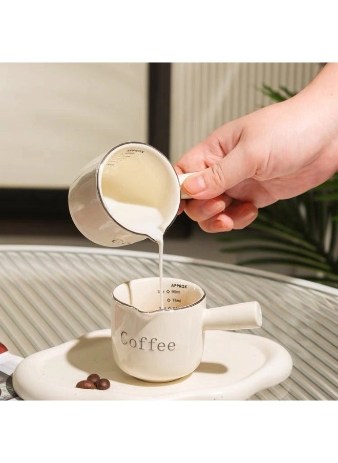 ShebSheb - Ceramic Espresso Cups with Handle,Measuring Cups with Double Scale,Espresso Shot Glass with V-Shaped Mouth - Image 1