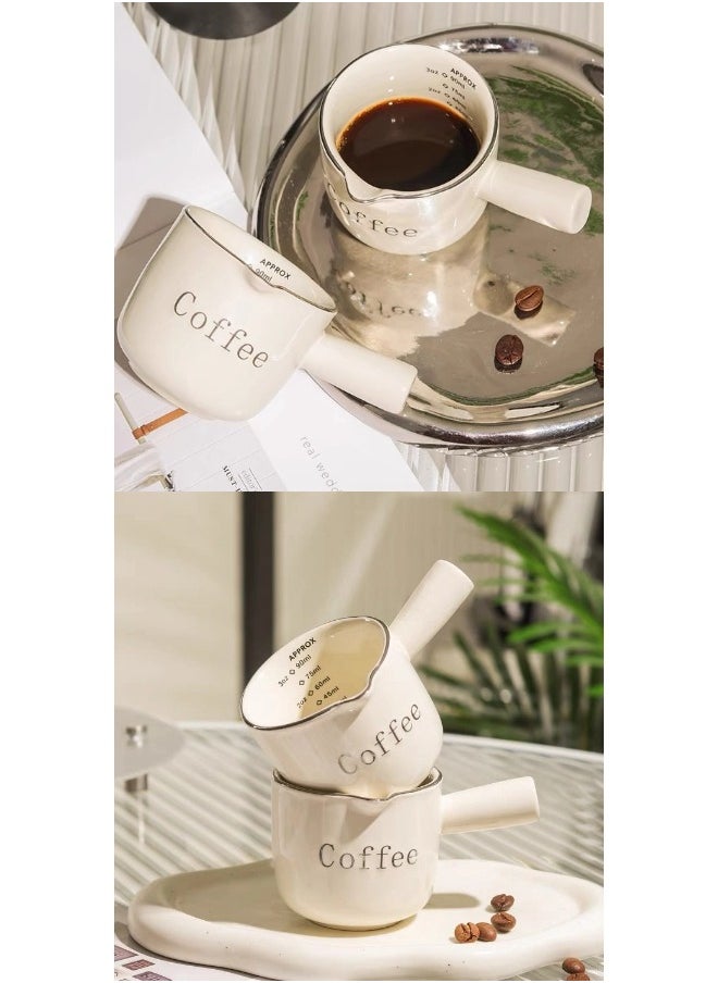 ShebSheb - Ceramic Espresso Cups with Handle,Measuring Cups with Double Scale,Espresso Shot Glass with V-Shaped Mouth - Image 1
