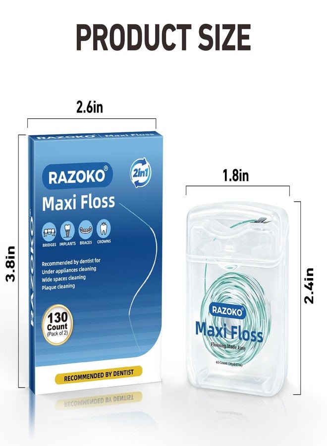 رزوكو خيط تنظيف الأسنان RAZOKO للتقويم، وزراعة الأسنان، والفراغات الواسعة بين الأسنان - 130 خيطًا مُقاسًا مسبقًا، خيط تنظيف أسنان مشمع قابل للتمدد 2 في 1 لتنظيف عميق، لطيف على أسنان البالغين والأطفال، بنكهة النعناع الخفيفة - Image 2