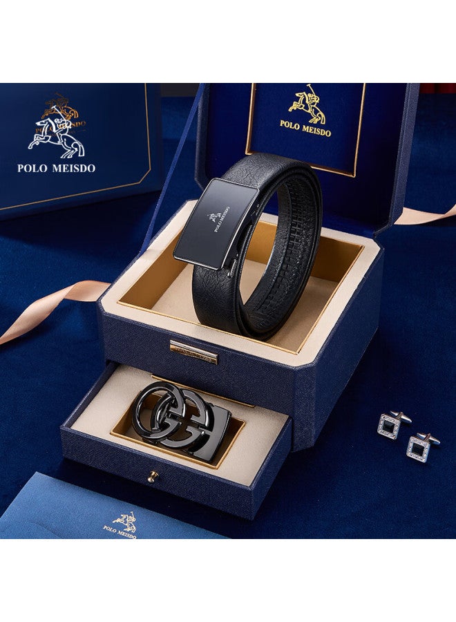 Polomeisdo Men's Belt Men's Light Luxury Belt Double Buckle Gift Box Jd Self-operated Father's Day Gift For Dad Practical - Image 3