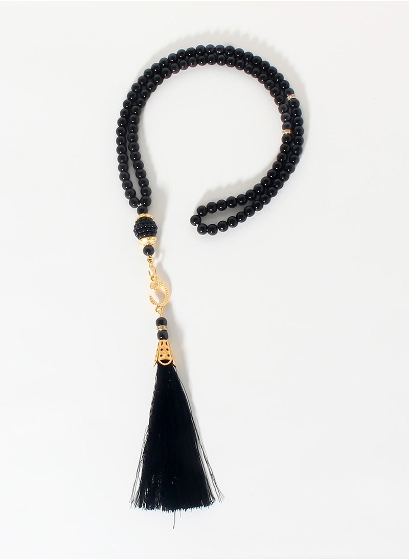 SänHahn Islamic Tasbih 99 Beads Muslim Rosary Prayer Misbaha Ceremony Dhikr Bead with Decorated Tassels Religious Eid Ramadan Gift - Black  - Image 1