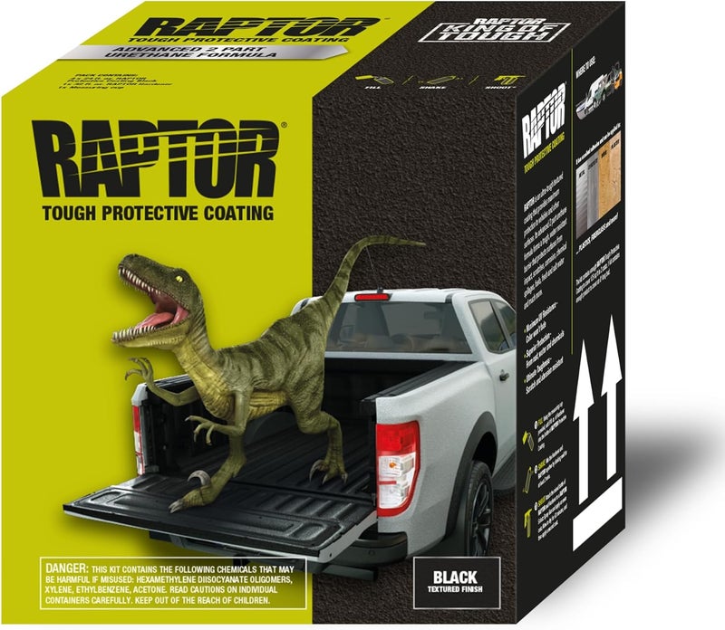 U-POl Raptor Liner Kit, Spray-On Truck Bed Liner Kit, Protective Paint For Tailgates and Trucks, Vehicle Undercoating, Black, 1 Gallon - Image 1