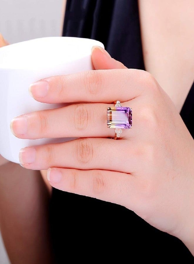 Hsitgexf Vintage 18K Rose Gold Plated Purple Gemstone Emerald Cushion Cut Tourmaline Ring Women's Anniversary Engagement Jewelry (US Size 10) - Image 4