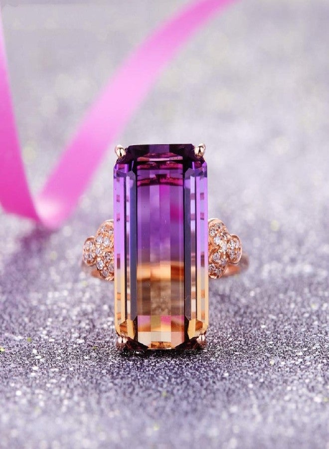 Hsitgexf Vintage 18K Rose Gold Plated Purple Gemstone Emerald Cushion Cut Tourmaline Ring Women's Anniversary Engagement Jewelry (US Size 10) - Image 2
