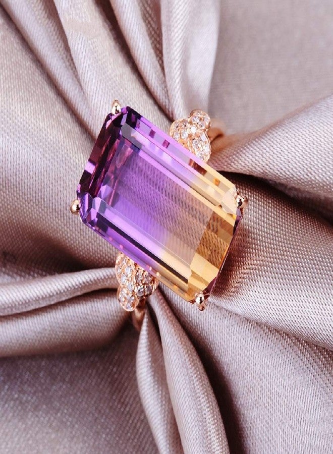Hsitgexf Vintage 18K Rose Gold Plated Purple Gemstone Emerald Cushion Cut Tourmaline Ring Women's Anniversary Engagement Jewelry (US Size 10) - Image 3
