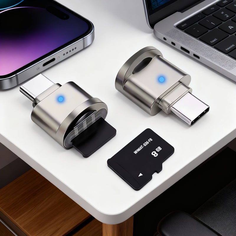 USB C SD Card Reader Alloy Shell for Laptop Macbook Galaxy Phone with Adapter - Image 4