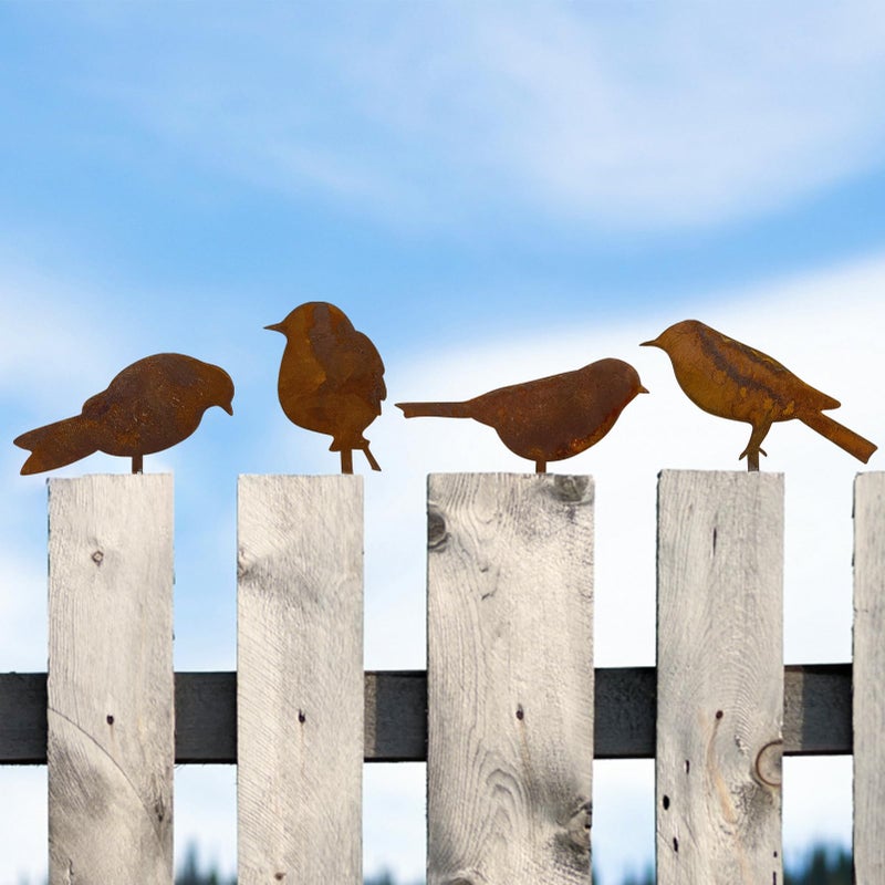 Reagia Rusty Birds Decoration Metal Birds Statues Lifelike Patina Metal Birds Garden Ornaments Silhouette Garden Fence Decor Country Yard Art Gardening