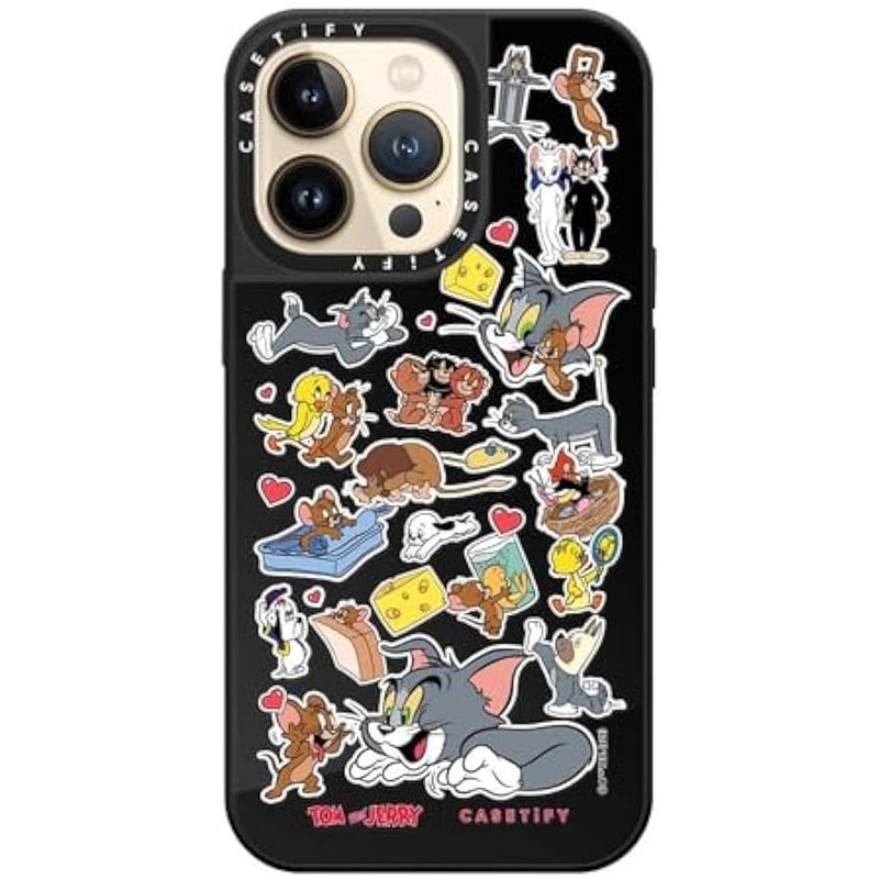 Casetify Mirror Case for iPhone 13 Pro 【Tom and Jerry Colab/Reflective / 4.9ft Drop Protection/Compatible with Magsafe】 - Family Sticker - Black on Black - Image 4