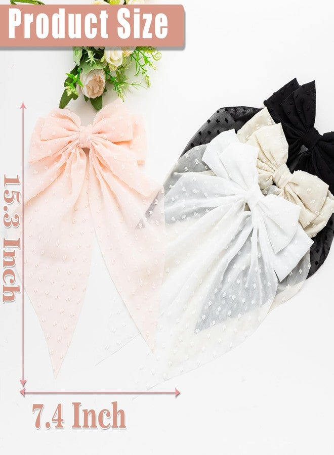 Seneeel Large Hair Bows 4 PCS - Cute Oversized Ribbon Bows for Women in Beige, Light Pink, White, Black - Hair Barrettes for Different Occasions - Image 2