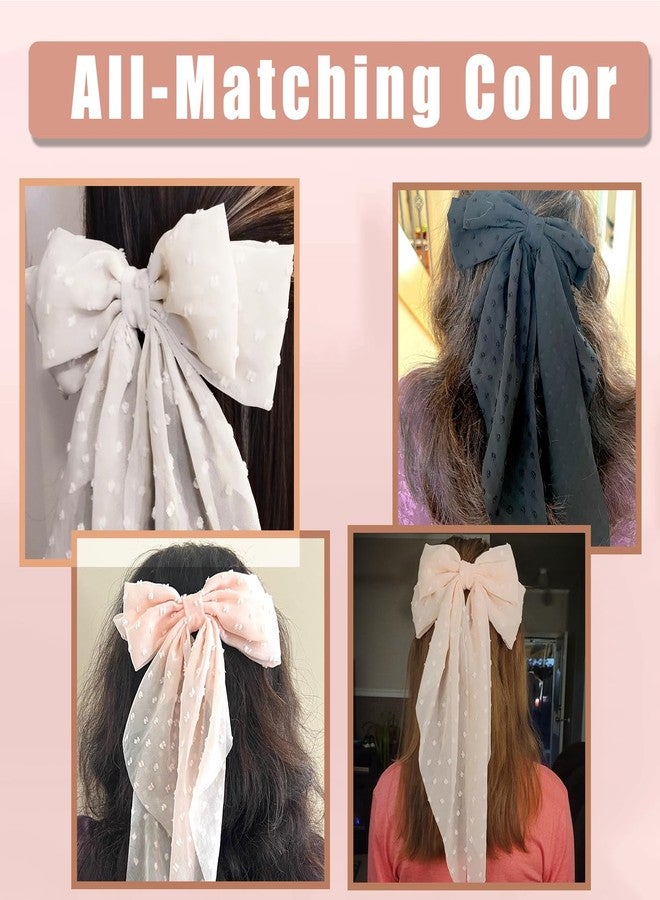 Seneeel Large Hair Bows 4 PCS - Cute Oversized Ribbon Bows for Women in Beige, Light Pink, White, Black - Hair Barrettes for Different Occasions - Image 5