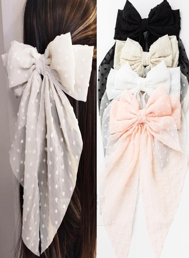 Seneeel Large Hair Bows 4 PCS - Cute Oversized Ribbon Bows for Women in Beige, Light Pink, White, Black - Hair Barrettes for Different Occasions - Image 1