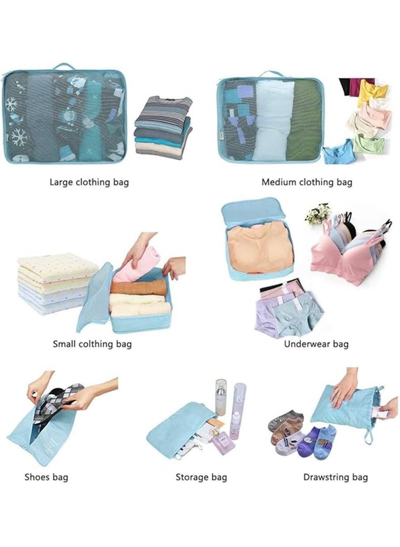 7-piece Travel Storage Bag Clothing Classification Storage Bag Travel Organization Storage Bag Waterproof Storage Bag Luggage Compartment Item Classification and Organization (Blue) - Image 5