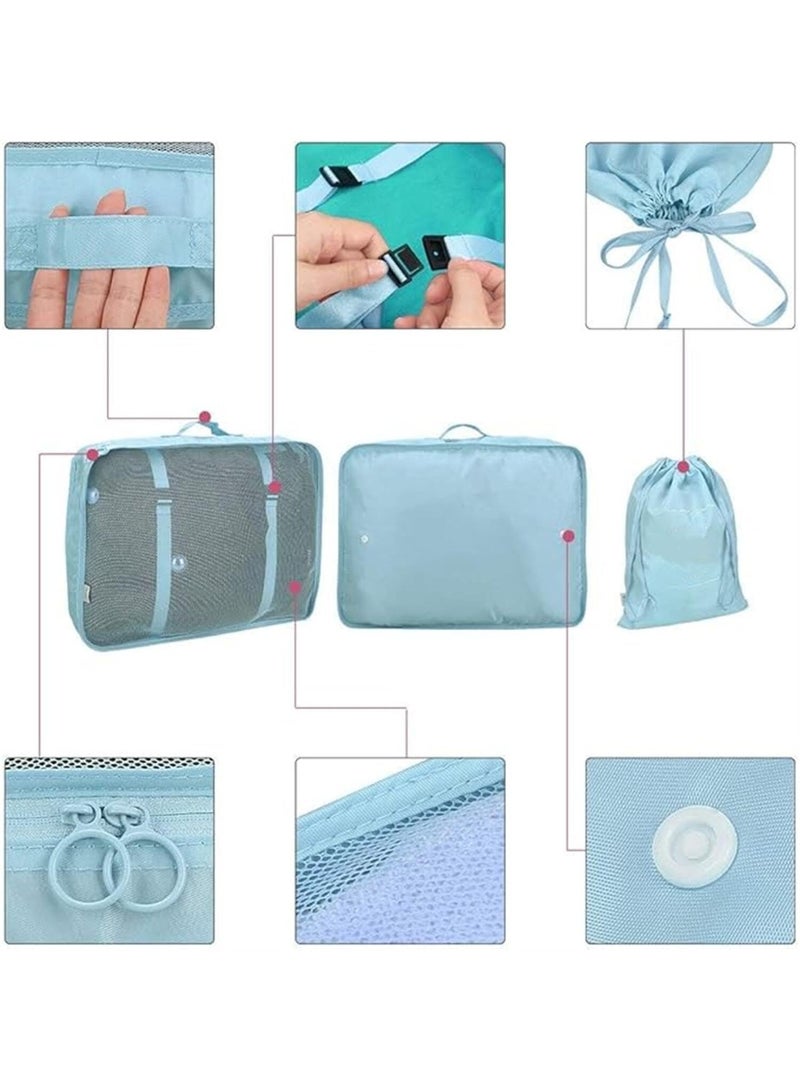 7-piece Travel Storage Bag Clothing Classification Storage Bag Travel Organization Storage Bag Waterproof Storage Bag Luggage Compartment Item Classification and Organization (Blue) - Image 4