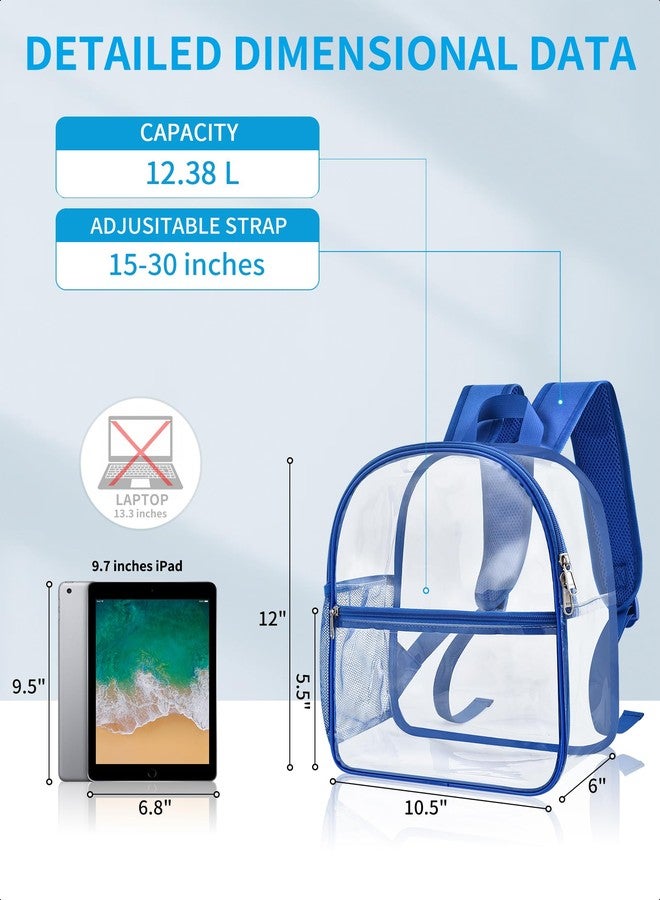 Paxiland Clear Backpack Stadium Approved 12×12×6 with Reinforced and Wider Shoulder Straps, Small Clear Bag for Schools, Concerts, Work, Festivals and Sporting Events - Blue - Image 2