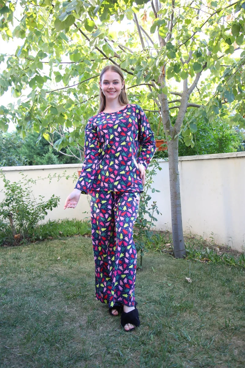 Akbeniz Women's Combed Cotton Wide Leg Pajamas Set 4123