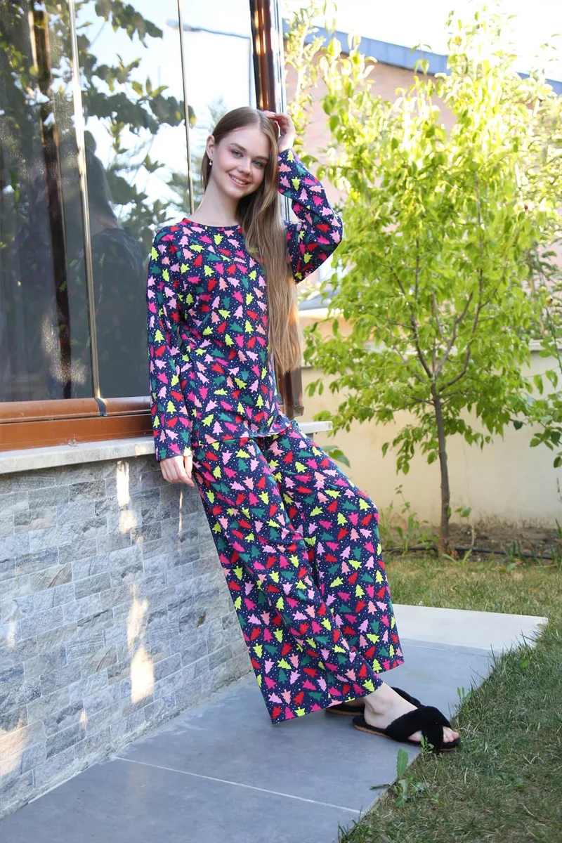 Akbeniz Women's Combed Cotton Wide Leg Pajamas Set 4123