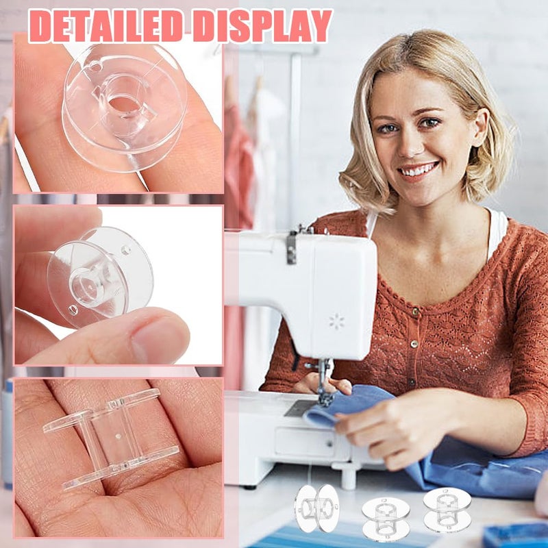 TRKETK 100 Pieces Bobbin Sewing Machine Bobbins for Sewing Machine Universal Transparent Plastic Sewing Machine Spool for Most Sewing Machines - Image 4