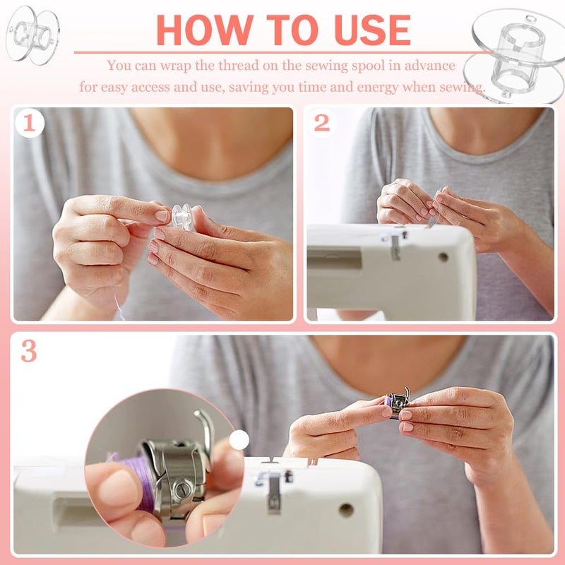 TRKETK 100 Pieces Bobbin Sewing Machine Bobbins for Sewing Machine Universal Transparent Plastic Sewing Machine Spool for Most Sewing Machines - Image 5