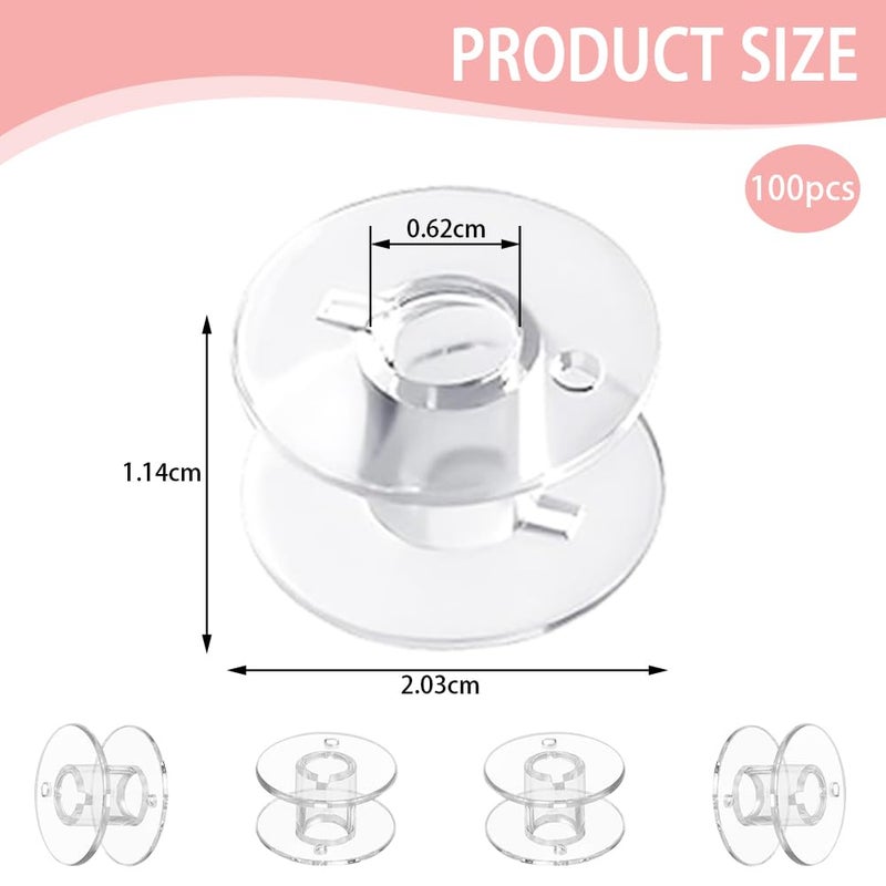 TRKETK 100 Pieces Bobbin Sewing Machine Bobbins for Sewing Machine Universal Transparent Plastic Sewing Machine Spool for Most Sewing Machines - Image 2