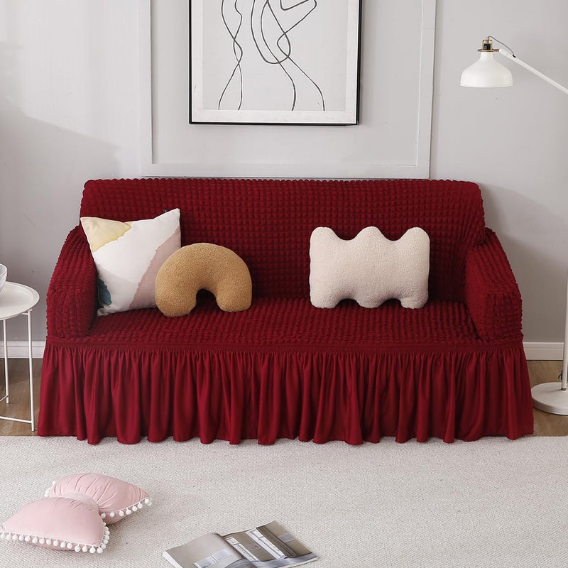 HOKIPO Elastic 32 Seater Turkish 280 GSM Bubble Frill Sofa Cover Cherry Red AR4603B5 AR4604B5 - Image 3