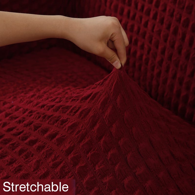 HOKIPO Elastic 32 Seater Turkish 280 GSM Bubble Frill Sofa Cover Cherry Red AR4603B5 AR4604B5 - Image 2