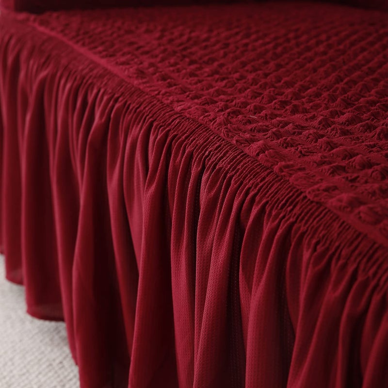 HOKIPO Elastic 32 Seater Turkish 280 GSM Bubble Frill Sofa Cover Cherry Red AR4603B5 AR4604B5 - Image 4