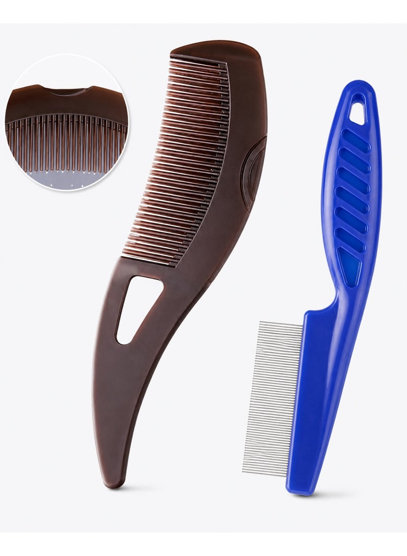 FIRST PRO Dandruff Comb Fine Tooth Scalp Detox Comb Lice for Women, Men & Kids Stainless Steel Scalp Detoxing, Sweep & Massage Hair Brush Tool for Hair Care (A-2PC Brown and Blue) - Image 1