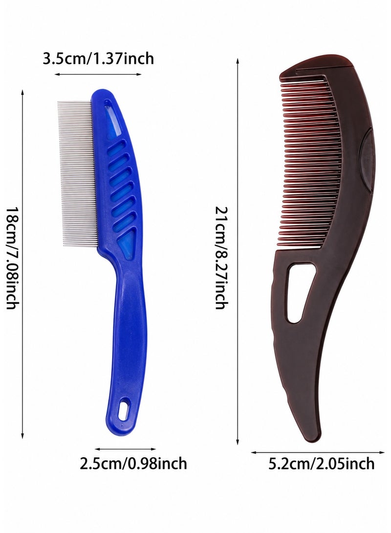 FIRST PRO Dandruff Comb Fine Tooth Scalp Detox Comb Lice for Women, Men & Kids Stainless Steel Scalp Detoxing, Sweep & Massage Hair Brush Tool for Hair Care (A-2PC Brown and Blue) - Image 2