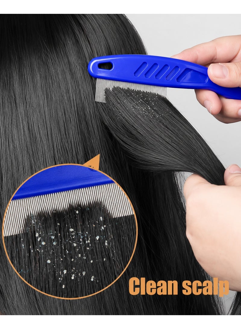 FIRST PRO Dandruff Comb Fine Tooth Scalp Detox Comb Lice for Women, Men & Kids Stainless Steel Scalp Detoxing, Sweep & Massage Hair Brush Tool for Hair Care (A-2PC Brown and Blue) - Image 3
